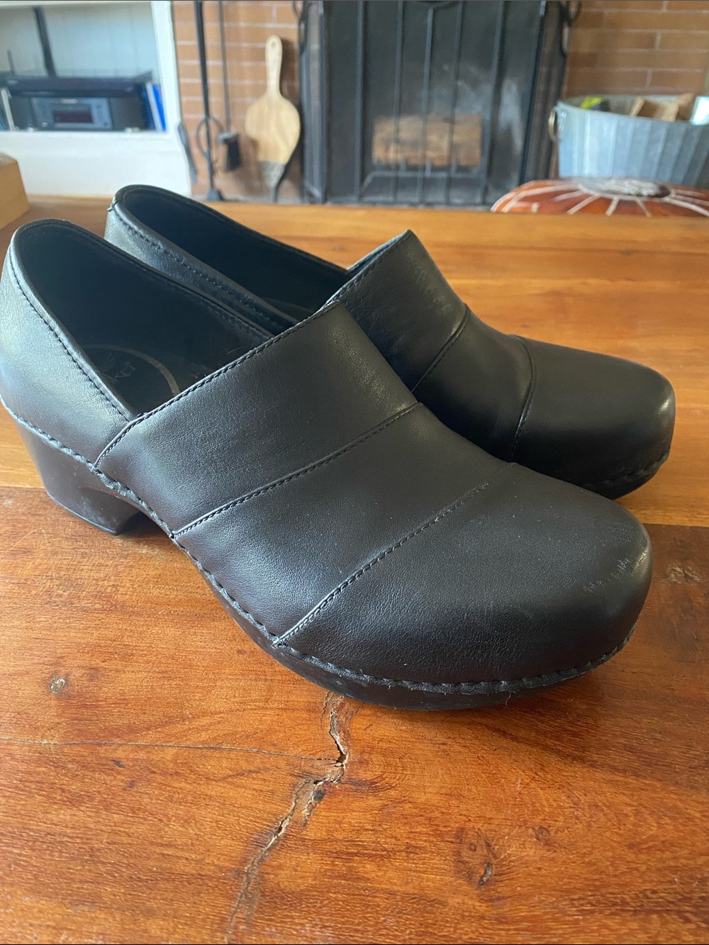 Dansko Black Leather Slip-On Clog